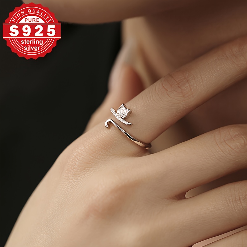 Women's S925 Sterling Silver Open Ring with Synthetic Zirconia